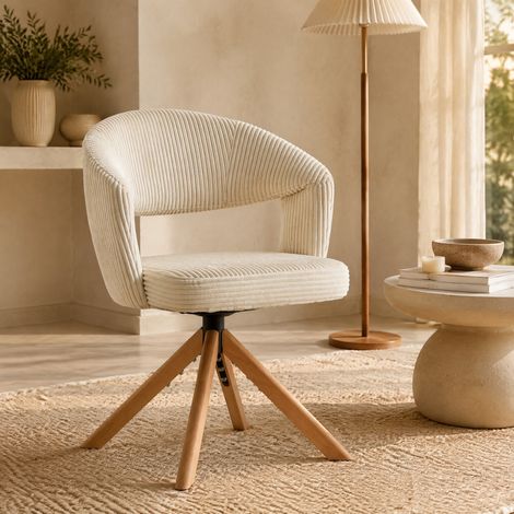 Sillas comedor giratorias 360° de pana y madera OKMYHOME (1/5)