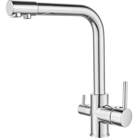 Robinet Cuisine - 3 Voies - Pour Eau Potable Chaude Froide - Compatible Filtre Eau - Mitigeur Évier - 1 Pièce