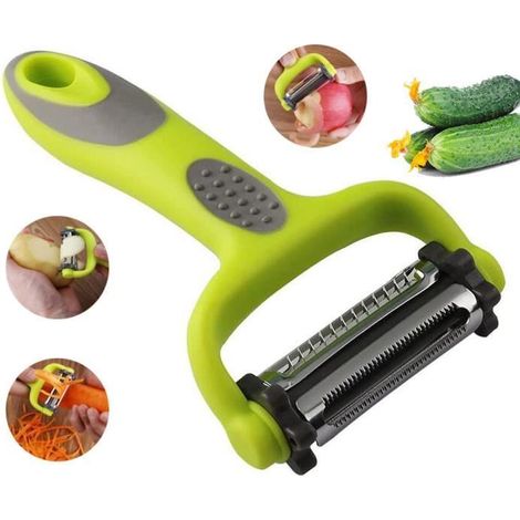 Éplucheur Rotatif Multifonctionnel - Universel - Vert - 3 Lames - Design Ergonomique - Compatible Lave-Vaisselle (1/4)