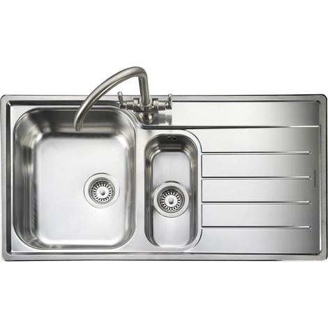 Rangemaster Oakland Kitchen Sink 1.5 Bowl Right Hand Stainless Steel Inset Waste (1/3)