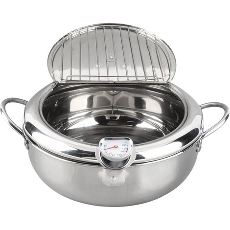 Friteuse en Acier Inoxydable avec Thermomètre friteuse tempura induction capacité de 2,2 L/3,2 L, avec Poignée Froide, Rappel du Niveau D'huile (1/5)