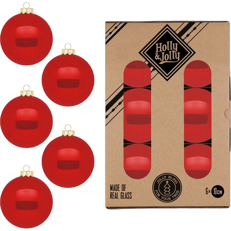 CONFEZIONE 6 PALLINE OPACHE E LUCIDE COLOR ROSSO MODERNO IN VETRO DIAMETRO 10CM