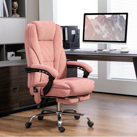 Silla de oficina con masaje de poliester rosa con calor, reclinacion 135°, reposapies y giro 360°, 67x72x111-119 cm (1/5)