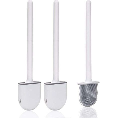 Scopa per WC in silicone (2 pezzi), Scopa per WC con supporto, setole morbide e impugnatura antiscivolo, Scopa per WC in silicone per una pulizia rapida, Scopa per WC da appendere -Crezuo