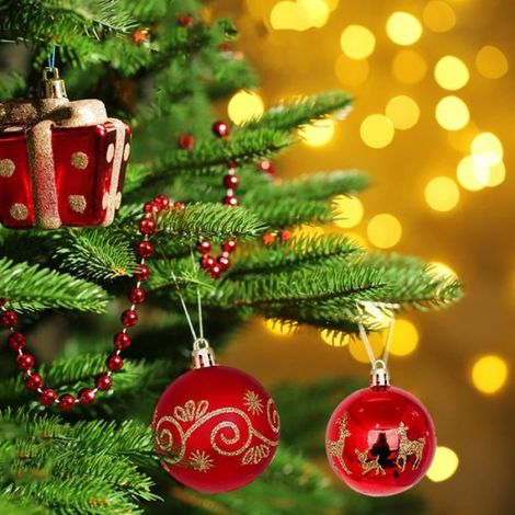 44 boules de Noël décoratives, incassables, pour sapin de Noël, articles de fête (or, rouge) (1/4)