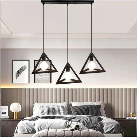 Lustre Vintage en Métal Lampe Suspension Luminaire Industrielle en Forme Triangle pour Salon Chambre (1/4)