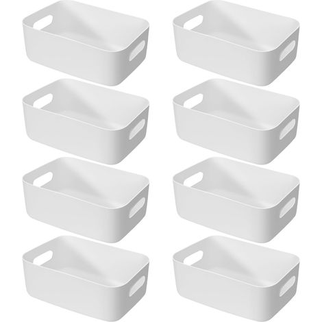 Lot de 8 boîtes de rangement en plastique blanc avec poignées - 30x20x12cm (1/4)