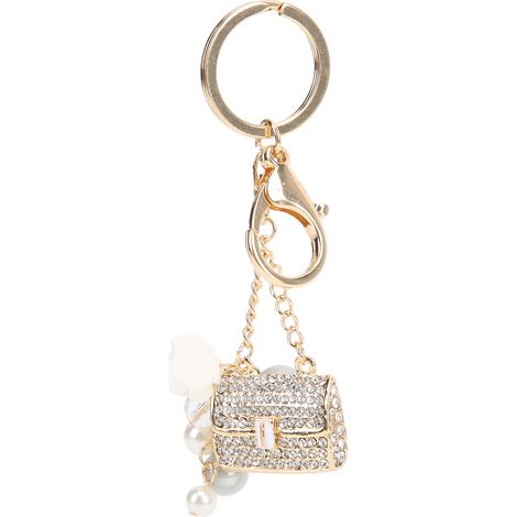 Porte-clés strass scintillant en forme de sac à main, porte-clés en fausse perle, pendentif charmant en alliage (1/5)