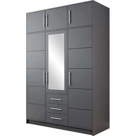 Armoire Dortivu IV, Graphite, 245x147x58cm, Portes d'armoire: Avec des charnières, Nombre d'étagères: 0