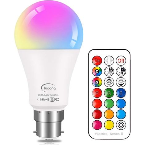 Ampoule LED Couleur B22 10W Changement de Couleur Dimmable LED Bulbs 12 choix de couleurs,21 key Télécommande Compris pour la décoration de la maison/bar/éclairage ambiant KTV, RGB (1/5)
