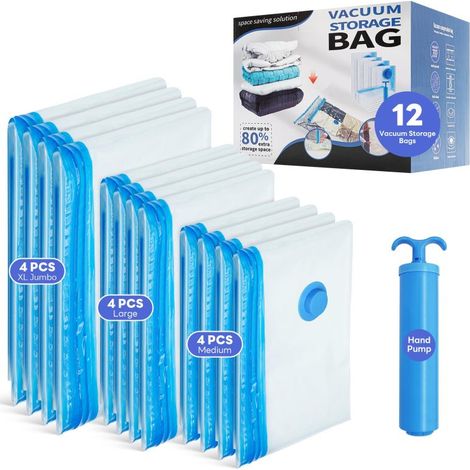 Bolsas de vacío, juego de 12 bolsas de vacío para ropa, bolsas gruesas para viajes, embalaje, mudanzas y para ahorrar espacio. (1/5)
