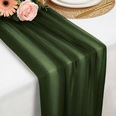 Chemin de table en mousseline vert foncé, 77x300 cm, doux et confortable, pour mariage bohème, fête, baptême, baby shower ou cuisine (1/5)