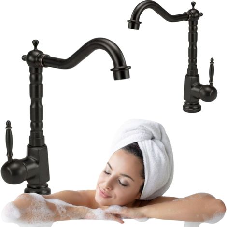 Grifo lavabo caño alto monomando retro, Negro (1/5)