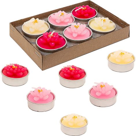 Bougies chauffe-plat en forme de fleur non parfumées – Lot de 12 unités, cire sans odeur, idéales pour décoration mariage, fête des mères ou Saint-Valentin