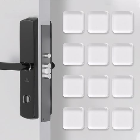 12 Butées de Poignée de Porte Murales Adhésives Transparentes - Coussin de Protection Carré en Silicone 4 cm - Arrêt de Porte pour Protéger Murs et Meubles