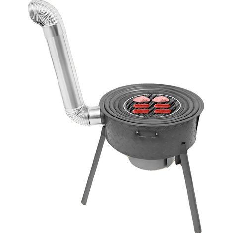 Stufa a legna, quattro bruciatori, design portatile, carbone, grigio chiaro (1/2)