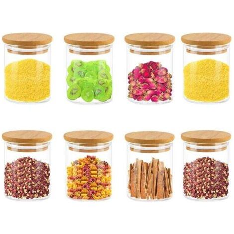 Pots à Épices en Verre avec Couvercles - 8 Pots x 250 ml - Récipients pour Épices de Cuisine - Hermétique - avec étiquettes - Lavable au Lave-Vaisselle - Épices, Herbes et Thé (1/4)