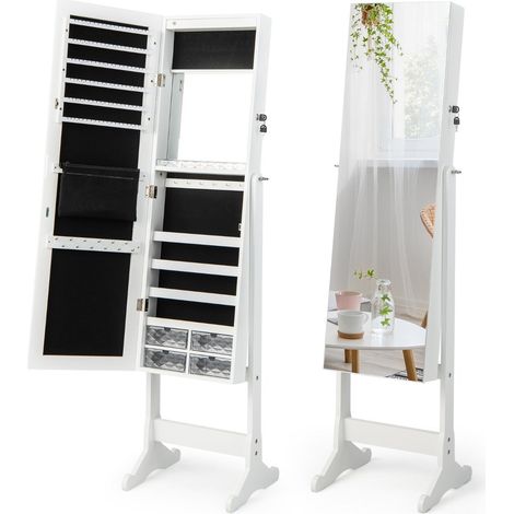 Mobile portagioielli indipendente 41 x 36 x 158 cm con specchio regolabile ampio spazio di archiviazione design moderno in MDF bianco 200010395