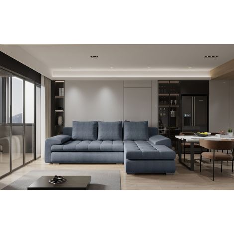 Ecksofa Sofa HECKTOR mit Schlaffunktion Stoff Abriamo Graublau Ottomane Rechts (1/3)