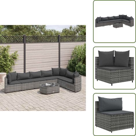 Tavolino da caffè - vidaXL Set Divano da Giardino 8 pz con Cuscini Grigio in Polyrattan - Cuscini per seduta