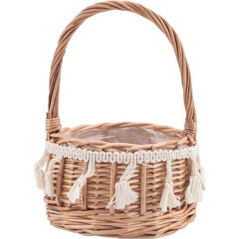 Geflochtener Aufbewahrungskorb mit Schleife, Brautjungfernkorb, geflochtener Rattan-Blumenkorb für Haus- und Gartendekoration (1/5)