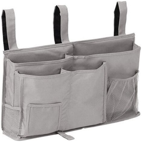 1 Sac de rangement pour lit superposé(Gris), sac de rangement pour lit suspendu, 8 poches, pour lit de chambre d'étudiant, lit d'hôpital, barreaux de lit pour bébé, 600D Oxford Cloth (1/5)