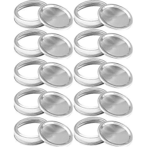 Lot de 10 couvercles pour bocaux Mason à large ouverture, argentés, 86 mm (1/5)