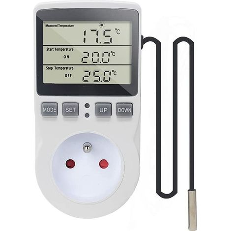 Prise Thermostat Regulateur De Temperature Numerique 220v Chauffage Refroidissement Avec Sonde, Lcd Prise Contrleur De Température Pour Frigo Incubateur Serre Ventilateur (1/5)