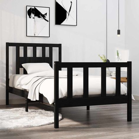 vidaXL Bed Frame without Mattress Black Solid Wood Small Single (1/5)