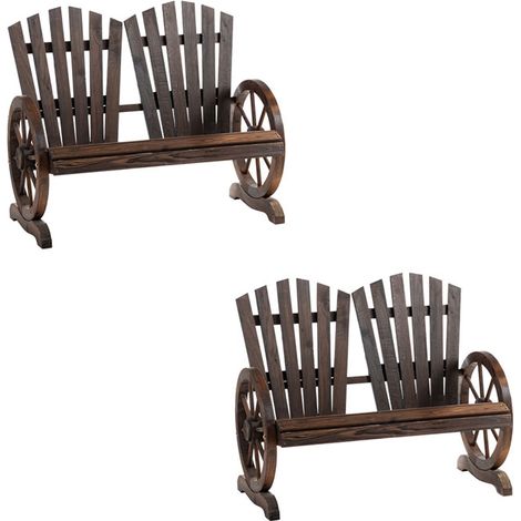 2er-Set gartenbank mit Armlehne, Sitzbank, Gartenmöbel, Rustikale Bank, Massivholz, Dunkelbraun, 108 x 66 x 95 cm