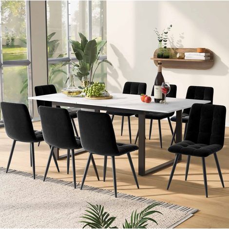 Conjunto de mesa y 8 sillas, mesa extensible 140/180 x 80 cm, blanco y negro DESVIAE (1/5)