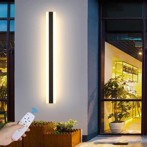 Applique murale LED extérieure pour terrasse (40 cm, lumière chaude) — Luminaire mural moderne pour intérieur — Long bandeau lumineux en acrylique noir — Convient pour les terrasses, les salons et les