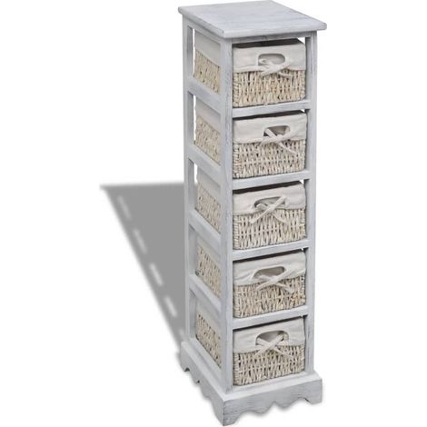Étagère en bois avec 5 paniers, blanche
