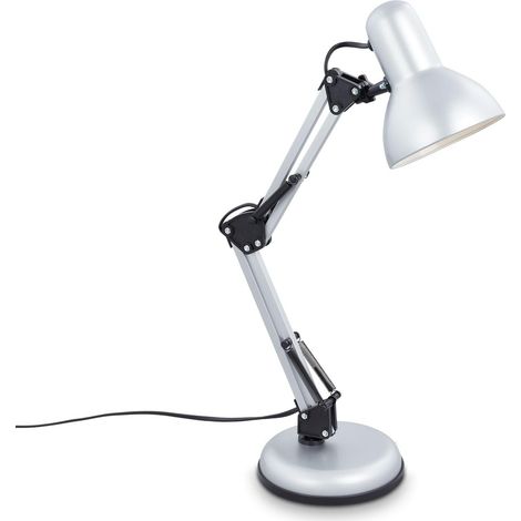 1 Lampe de bureau orientable, interrupteur à fil, douille E14, design rétro argenté, usage intérieur