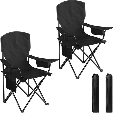 WOLTU Lot de 2 Chaise Camping Pliante, Fauteuil de Pêche, Léger, Portable, Dossier, Sac Isotherme, Porte-gobelet, Poche Latérale, Noir (1/5)