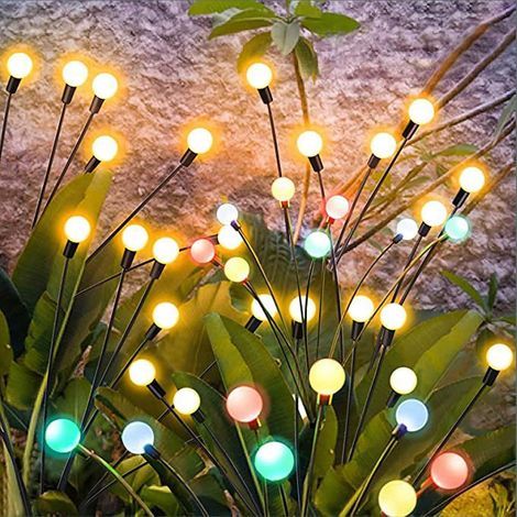 Luci solari da esterno, 4 pezzi, 10 LED, luci solari a effetto lucciola per giardino, balcone, decorazione solare da giardino per esterni, impermeabili IP65, [Classe energetica C] (RGB) (1/5)