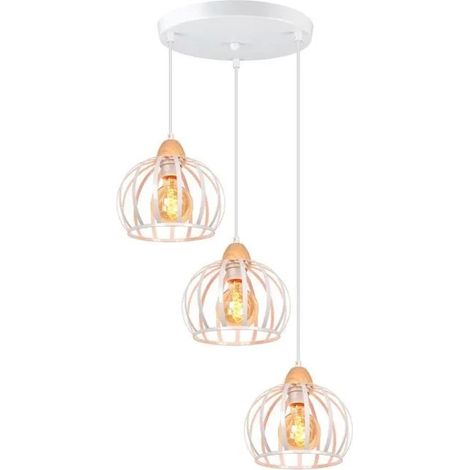 Lustre Suspension - - Vintage - Métal et Bois - E27 - 3 Ampoules - Design Industriel (1/5)