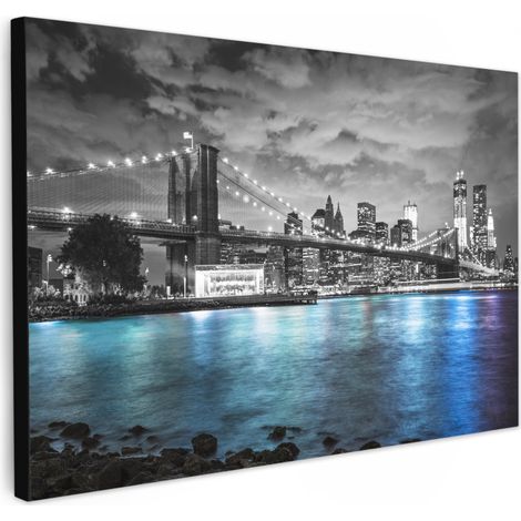 CUADRO EN LIENZO Nueva York - Horizonte - Ciudad - Azul Pinturas Grande 150x100 cm