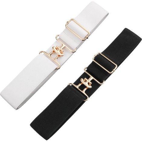 Ceinture élastique élastique de 1,5 pouces pour femme, 2 unités, ceinture de cheval pour sports d'équitation, noir, taille M, noir, blanc, M (1/5)