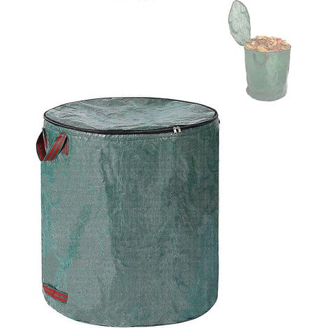 Sacs à déchets de jardin réutilisables et pliables, imperméables et résistants aux déchirures, en polyéthylène tressé avec poignées et couvercle. (1/5)