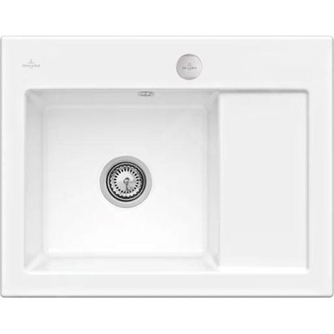 Evier 1 bac VILLEROY ET BOCH Subway 45 Compact 65 x 51 cm egouttoir a droite Blanc CeramicPlus avec vidage automatique (1/4)