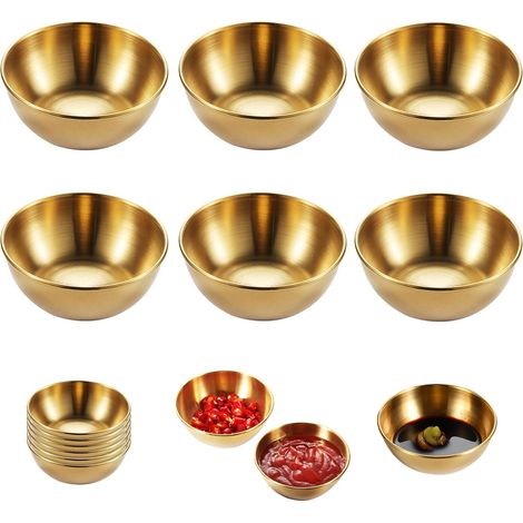 6 coupelles inox or – Mini bols ronds, pour trempette, sushis, fruits, desserts (1/4)