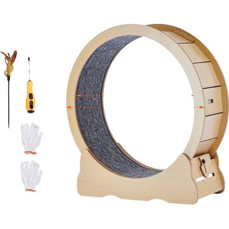 Rueda de ejercicio para gatos, diseño de madera resistente, funcionamiento silencioso, 35,8 pulgadas. (1/2)