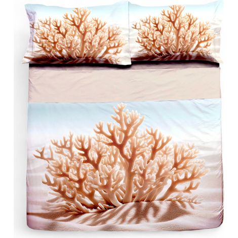 Ensemble de draps doubles corail - Couvre-lit numérique 100 % coton avec Turn-Up Flout - 2 tailles