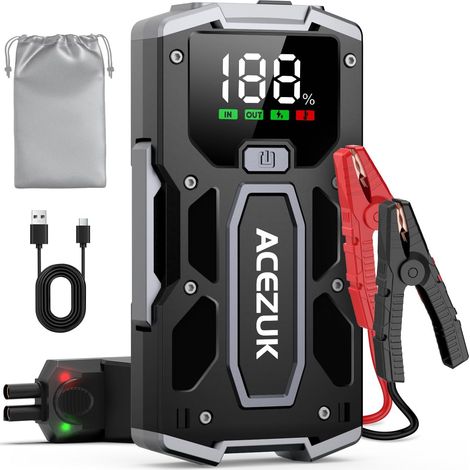 Booster Batterie Voiture 7000A, Démarreur de Voiture Portable (Jusqu'à 5.5L Diesel ou 7.0L Gaz), 12V Jump Starter avec 2.5 inch Écran LCD, Pinces de Sûreté Intelligentes, Lumière LED (1/5)