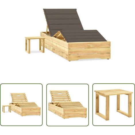 The Living Store Chaise longue de jardin avec table et coussin Pin imprégné - Chaise Longue Jardin - Transat - Mobilier De Jardin - Chaise Longue Bois - Chaise Longue Avec Table (1/5)