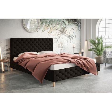 Lit double 160x200 Felix - Glamour Design, Lit adulte avec sommier à lattes et tête de lit, tissu velours - Noir (Amor Velvet 4322) (1/4)