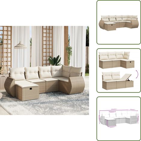 The Living Store Salon de jardin avec coussins 6 pcs beige résine tressée - Ensemble Salon De Jardin - Mobilier Extérieur - Canapé Jardin - Chaise Lounge - Set Salon (1/5)