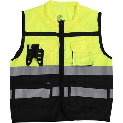 Gilet de Sécurité Réfléchissant XL Jaune et Noir Multifonction Adjustable en Tissage À Mailles pour Haute Visibilité et Confort (1/4)
