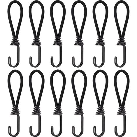 Sangles élastiques avec crochets, corde élastique de 15 cm avec attaches pour tonnelles, bâches, camping, tentes, rideaux, harnais d'extension, lot de 12